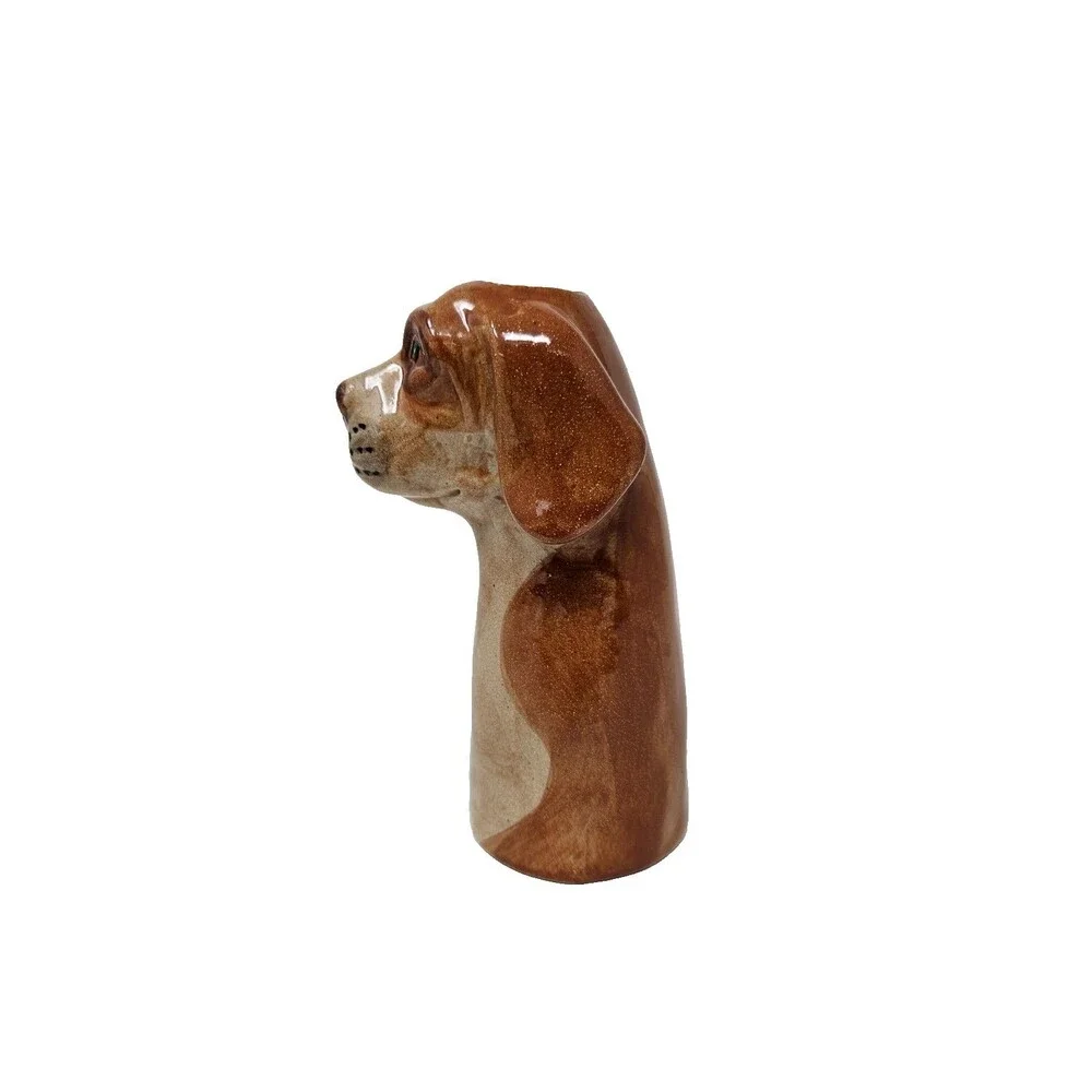 ANTHROPOLOGIE Blood Hound Dog Bud Vase Brown White Stonewear Decorative